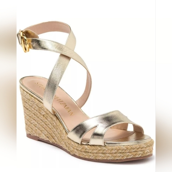 STUART WEITZMAN ZUZU ESPADRILLE WEDGE PLATINO PLAFTFORM SZ 9.5 - Picture 1 of 8